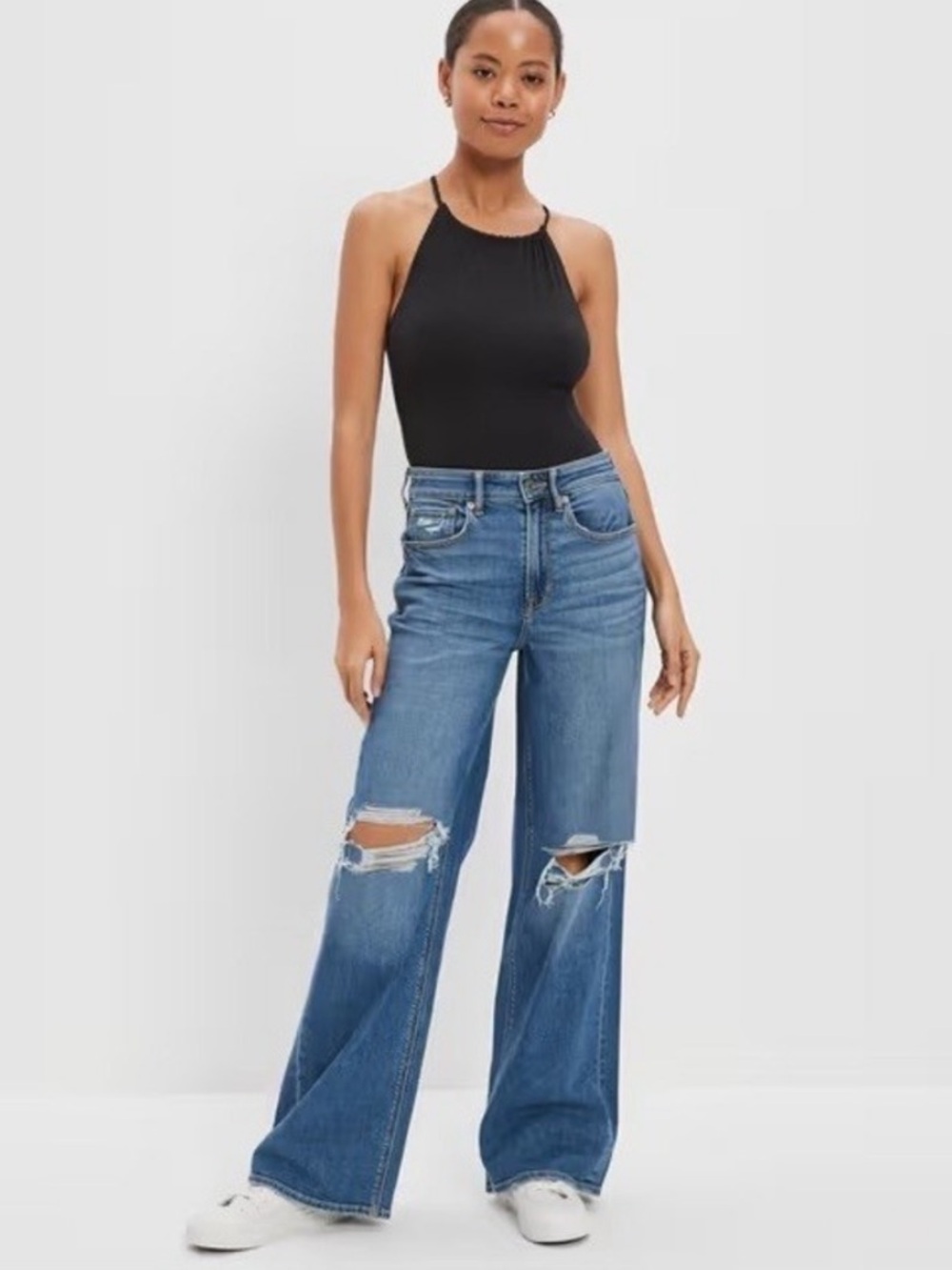 American Eagle Dreamy Drape Stretch Super High Waisted Baggy Wide Leg Jean